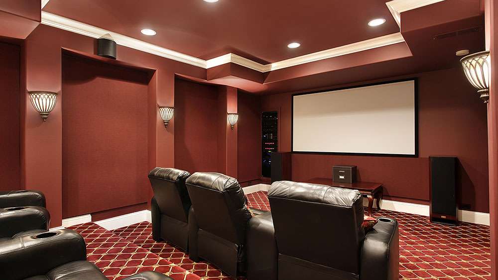 Luxury home theater with stadium seating